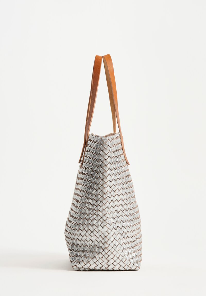 Massimo Palomba Calf Leather Antibes Hand-Woven Tote in Silver