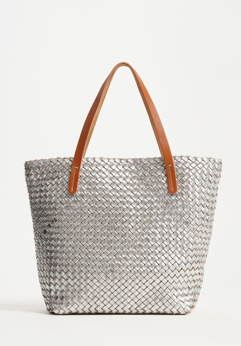 Massimo Palomba Calf Leather Antibes Hand-Woven Tote in Silver