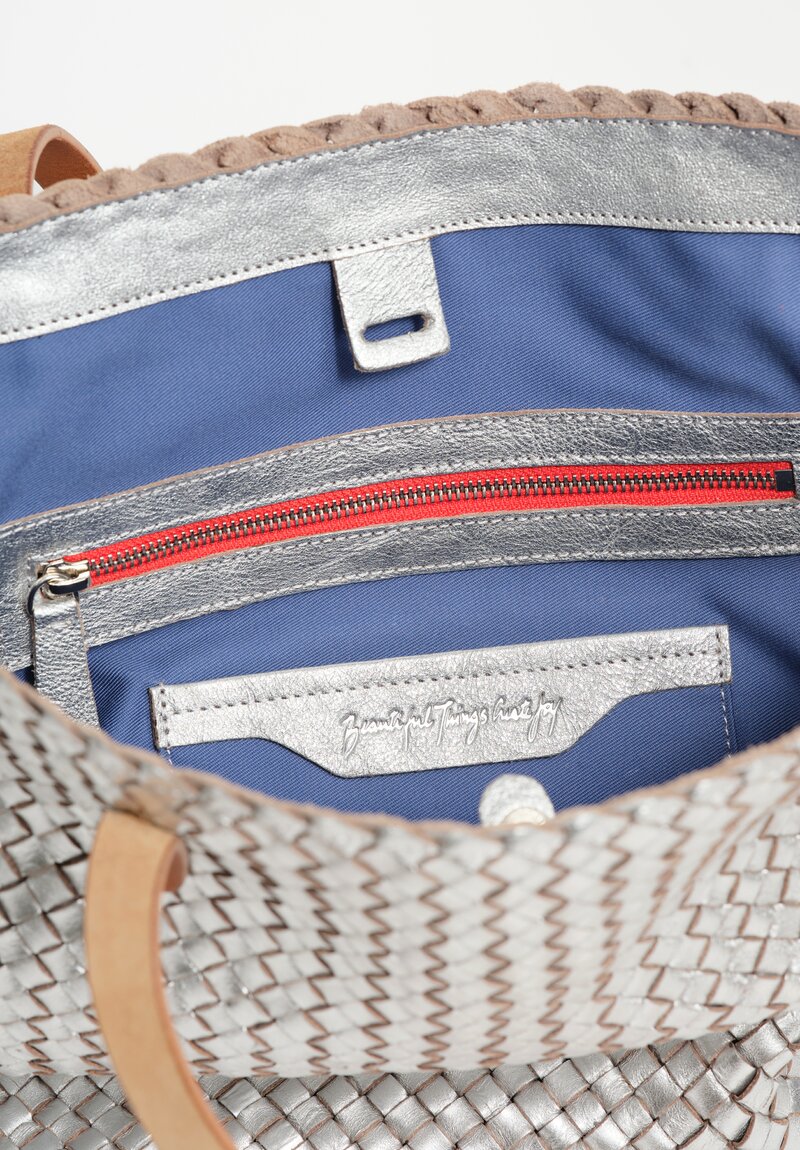 Massimo Palomba Calf Leather Antibes Hand-Woven Tote in Silver