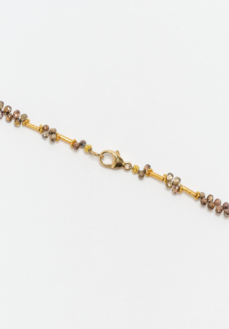 Greig Porter 18K Starburst Cylinders & 44.5cts Briolette Cut Champagne Diamond Necklace 16.5"