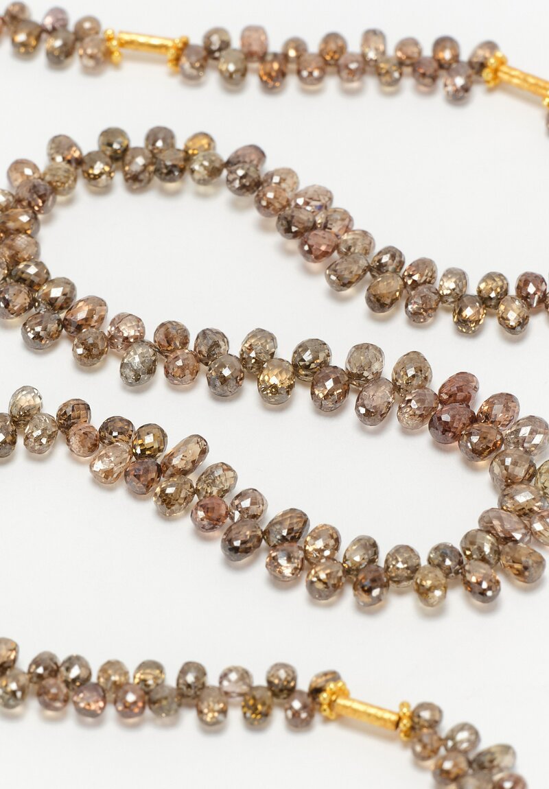 Greig Porter 18K Starburst Cylinders & 44.5cts Briolette Cut Champagne Diamond Necklace 16.5"