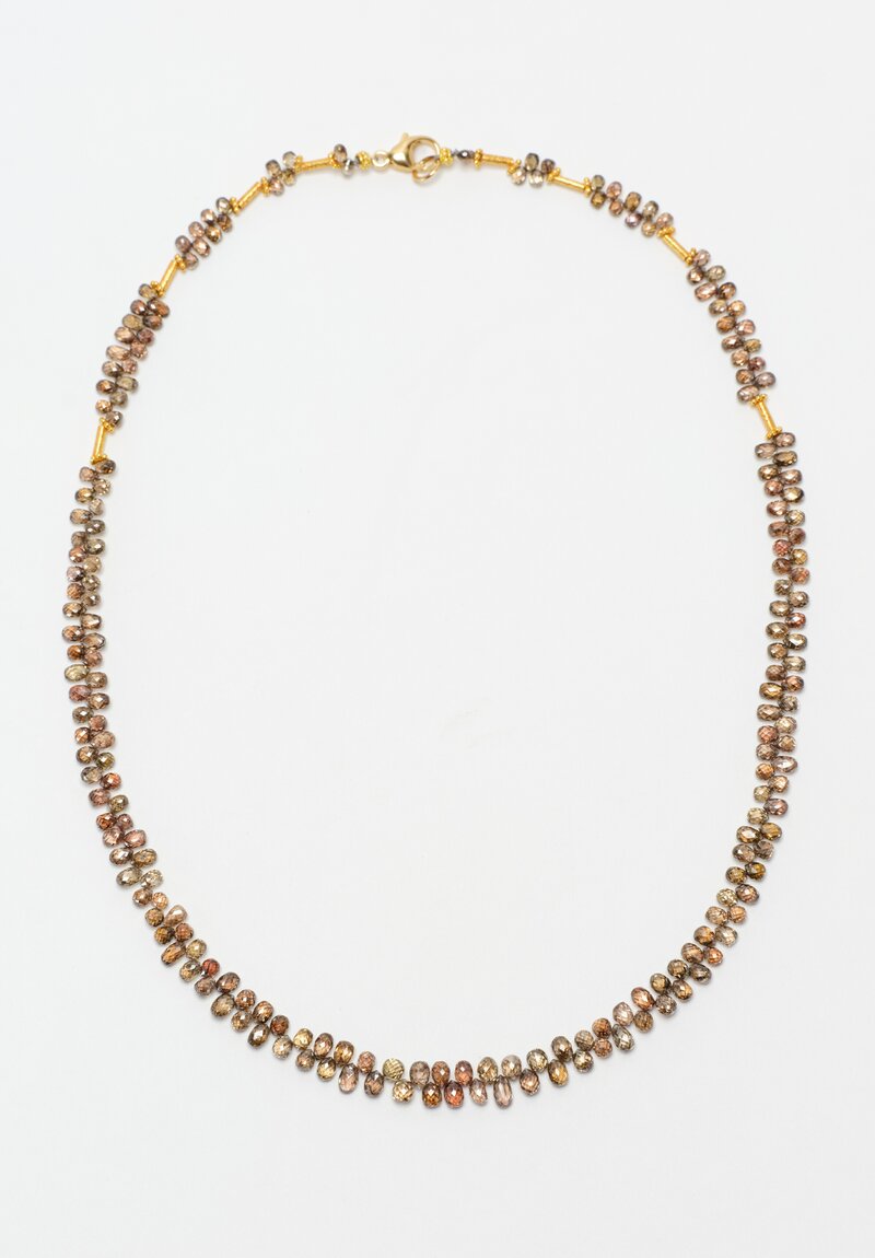 Greig Porter 18K Starburst Cylinders & 44.5cts Briolette Cut Champagne Diamond Necklace 16.5"