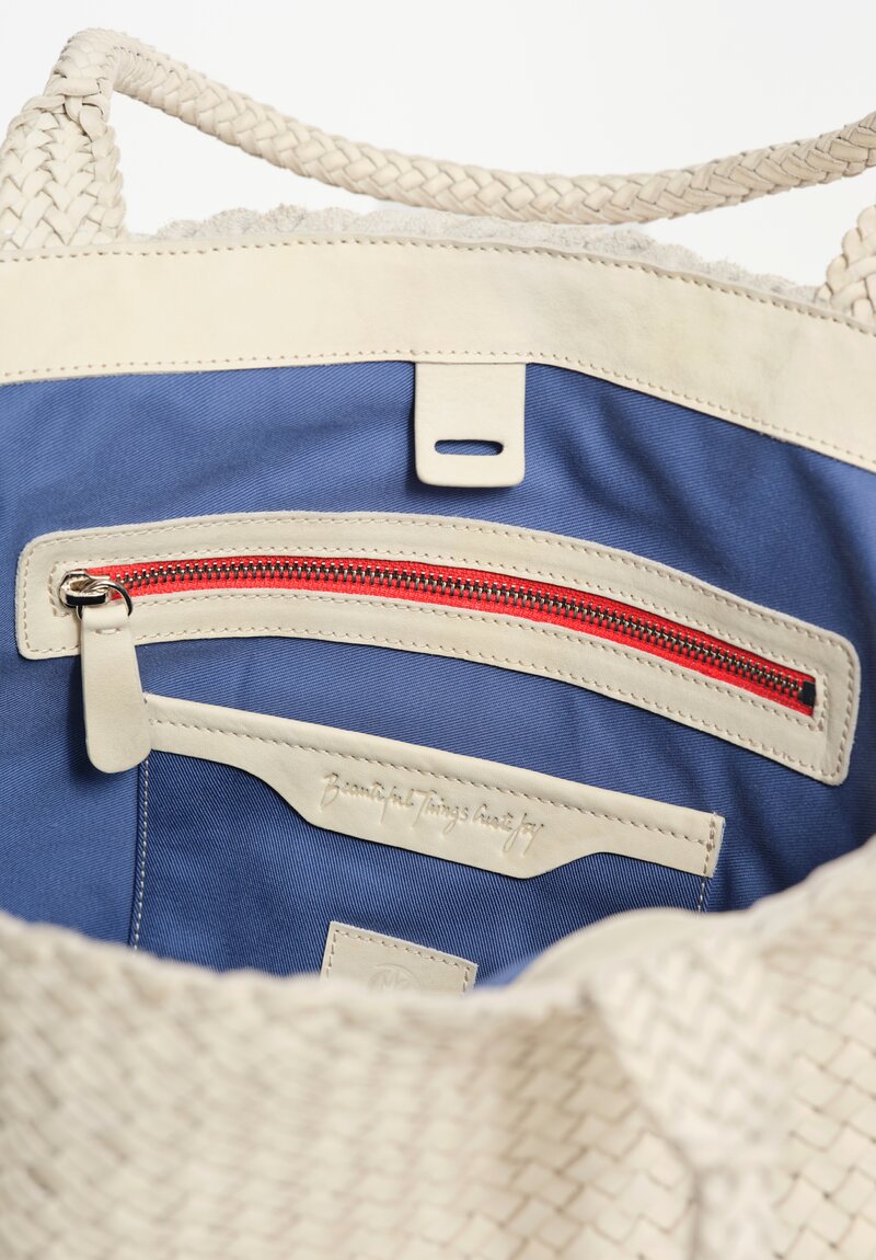 Massimo Palomba Calf Leather Coimbra Hand-Woven Tote in Panna Cotta Cream