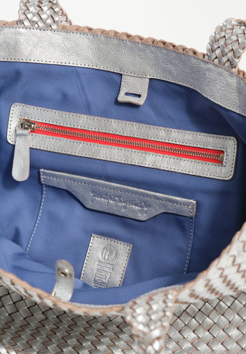 Massimo Palomba Calf Leather Coimbra Hand-Woven Tote in Silver