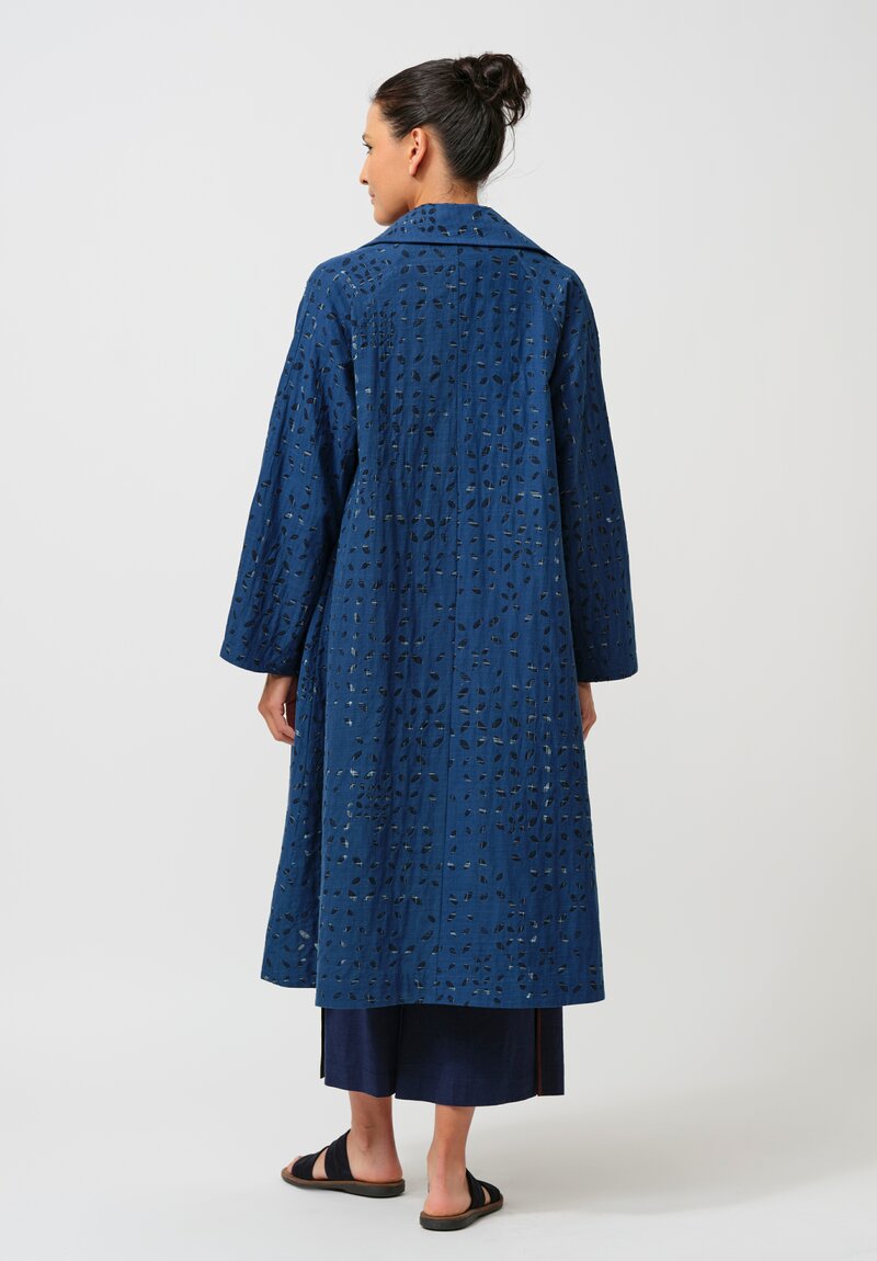 Maku Cotton Natsu Underlined Eyelet Coat in Indigo & Blue Plaid