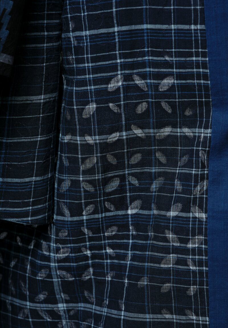 Maku Cotton Natsu Underlined Eyelet Coat in Indigo & Blue Plaid