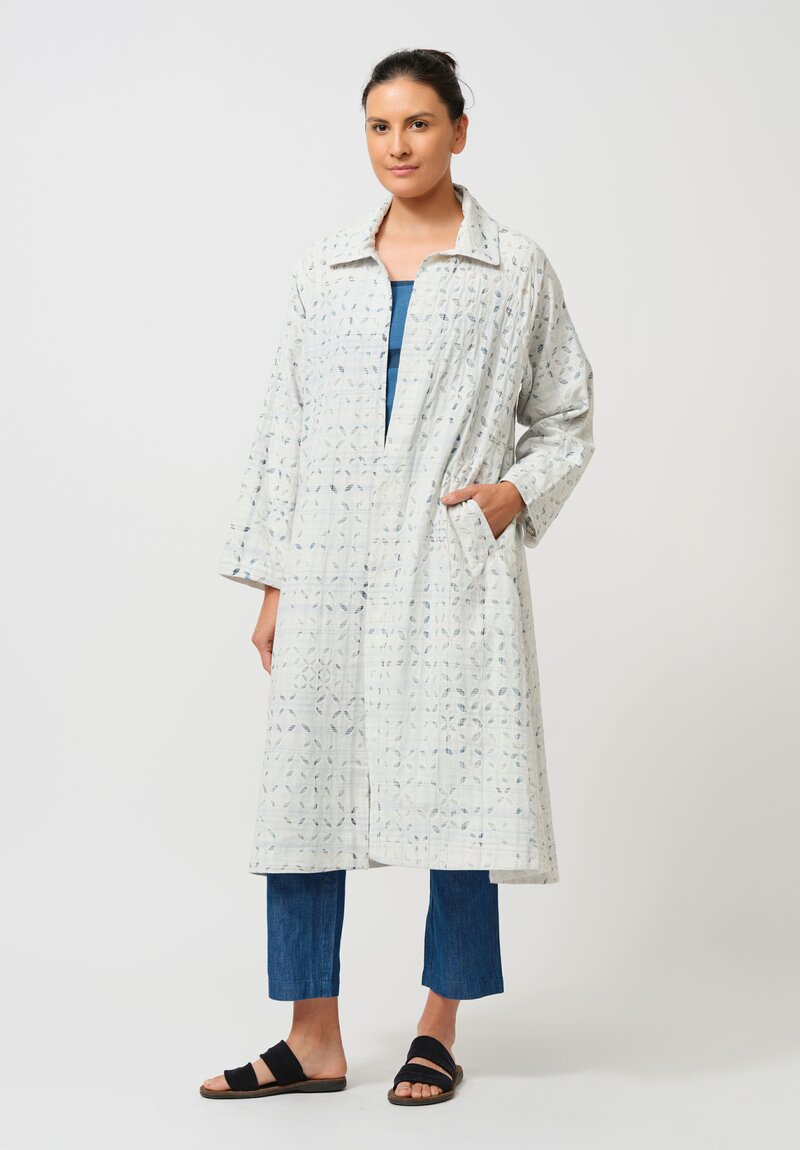 Maku Cotton Natsu Underlined Eyelet Coat in White & Blue Plaid