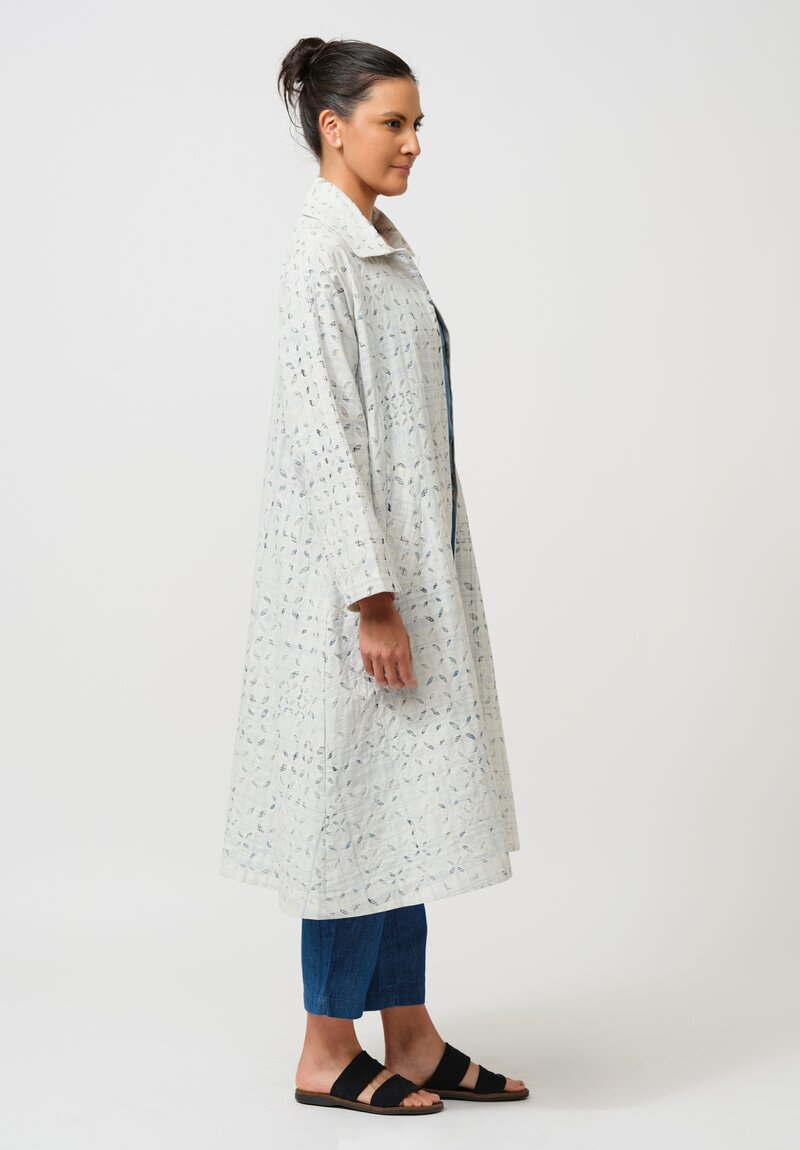 Maku Cotton Natsu Underlined Eyelet Coat in White & Blue Plaid