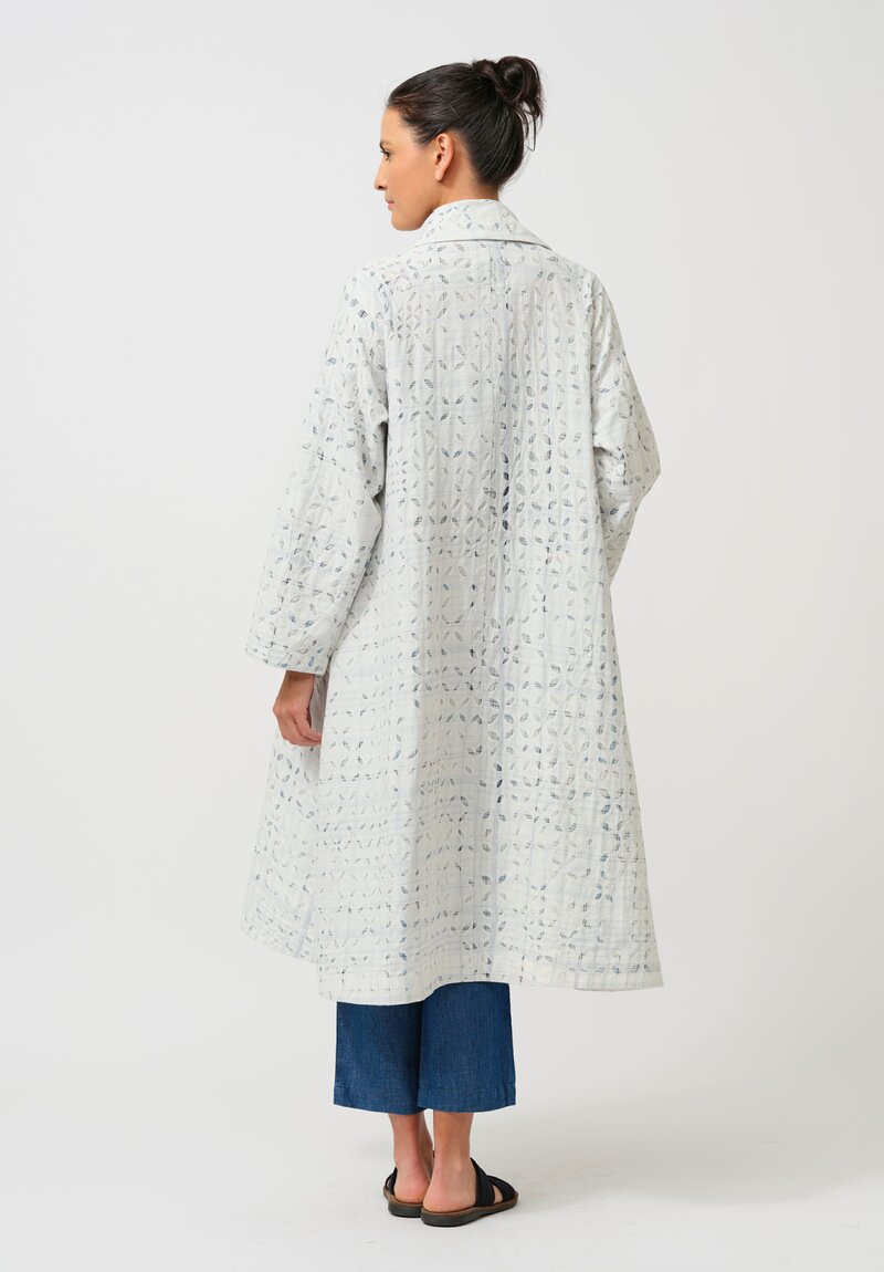 Maku Cotton Natsu Underlined Eyelet Coat in White & Blue Plaid
