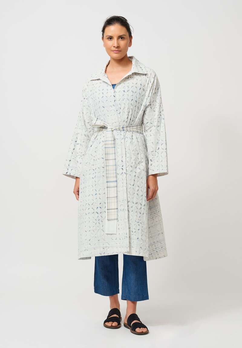 Maku Cotton Natsu Underlined Eyelet Coat in White & Blue Plaid