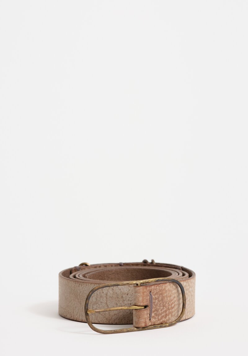 Ziggy Chen Leather Belt with Brass Oval Buckle in Natural Desert Taupe