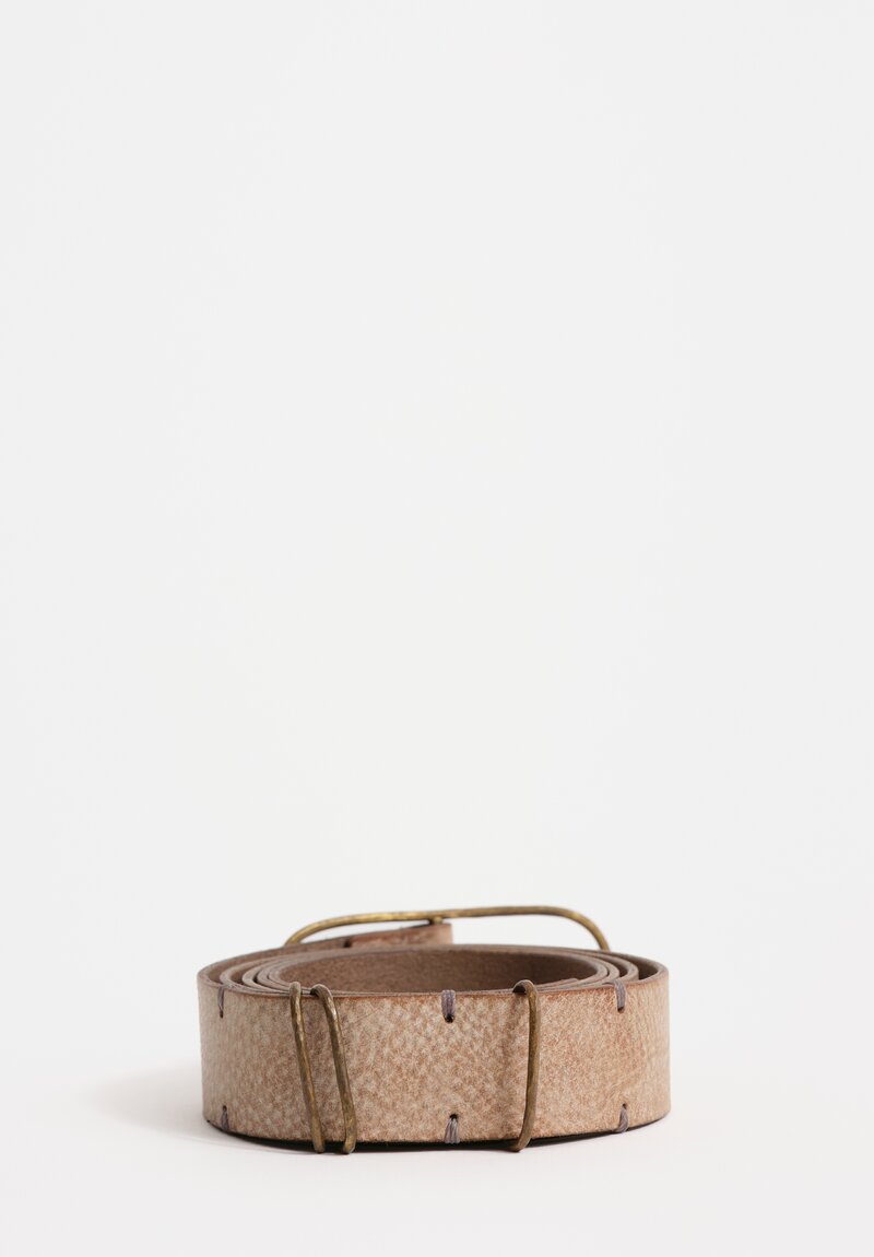 Ziggy Chen Leather Belt with Brass Oval Buckle in Natural Desert Taupe