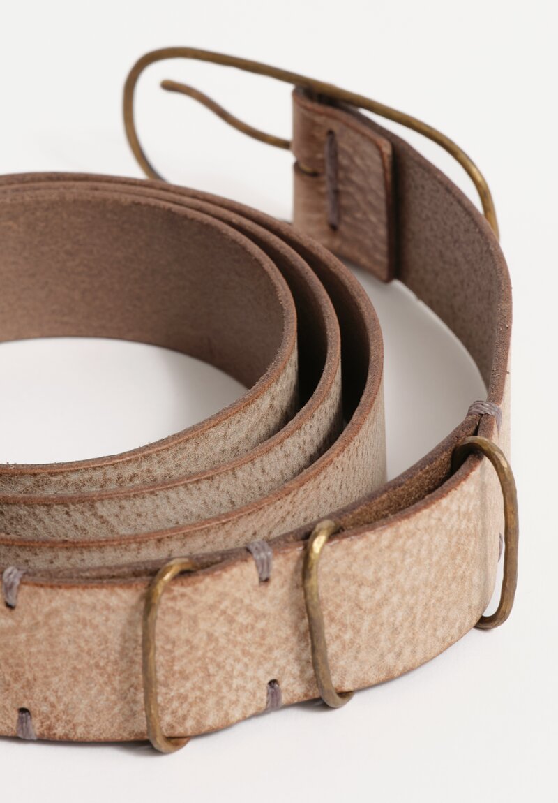 Ziggy Chen Leather Belt with Brass Oval Buckle in Natural Desert Taupe