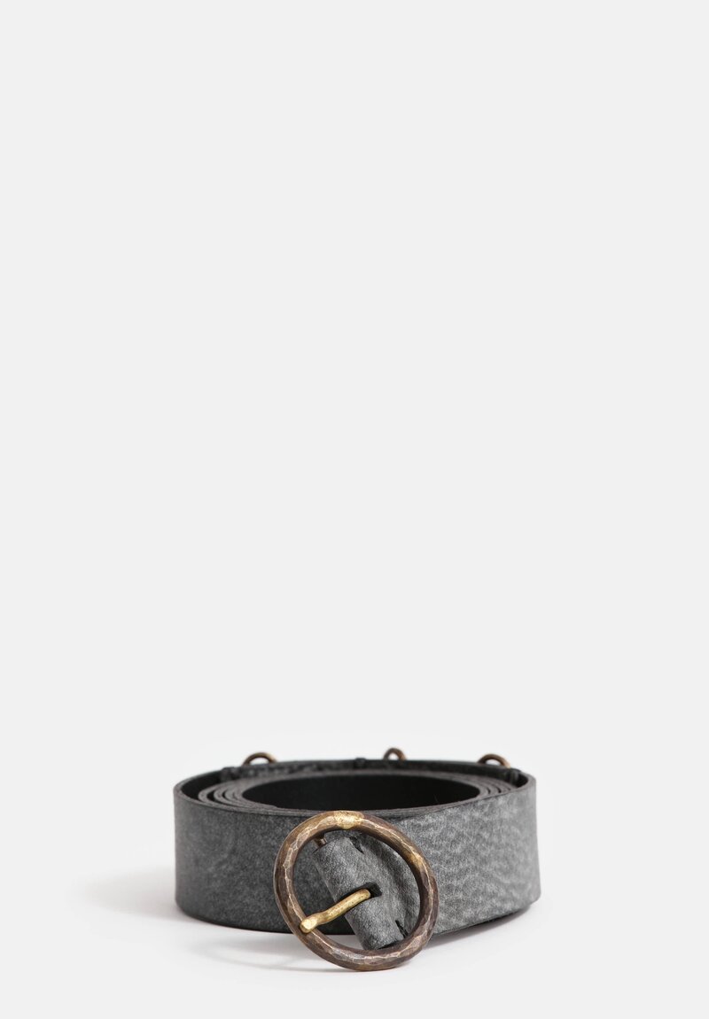 Ziggy Chen Leather Belt with Round Brass Buckle Soft Matte Black