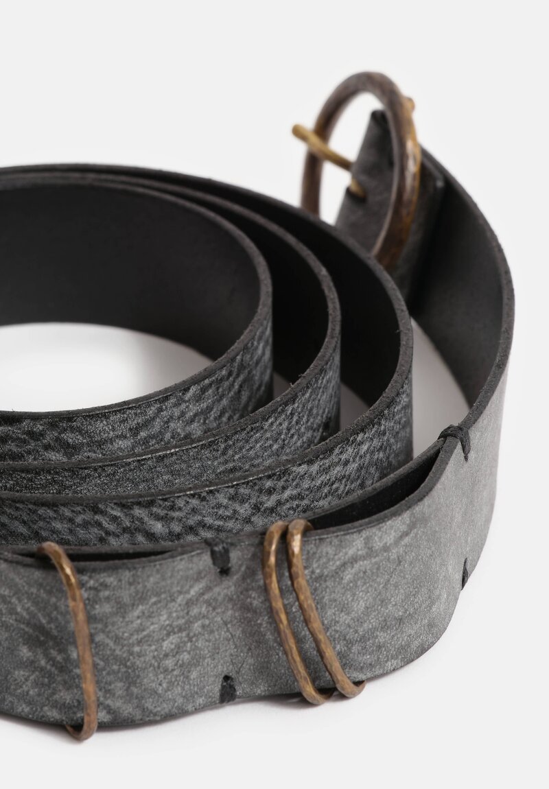 Ziggy Chen Leather Belt with Round Brass Buckle Soft Matte Black
