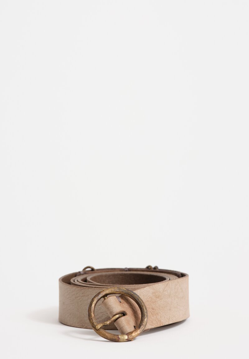 Ziggy Chen Leather Belt with Round Brass Buckle in Natural Desert Taupe