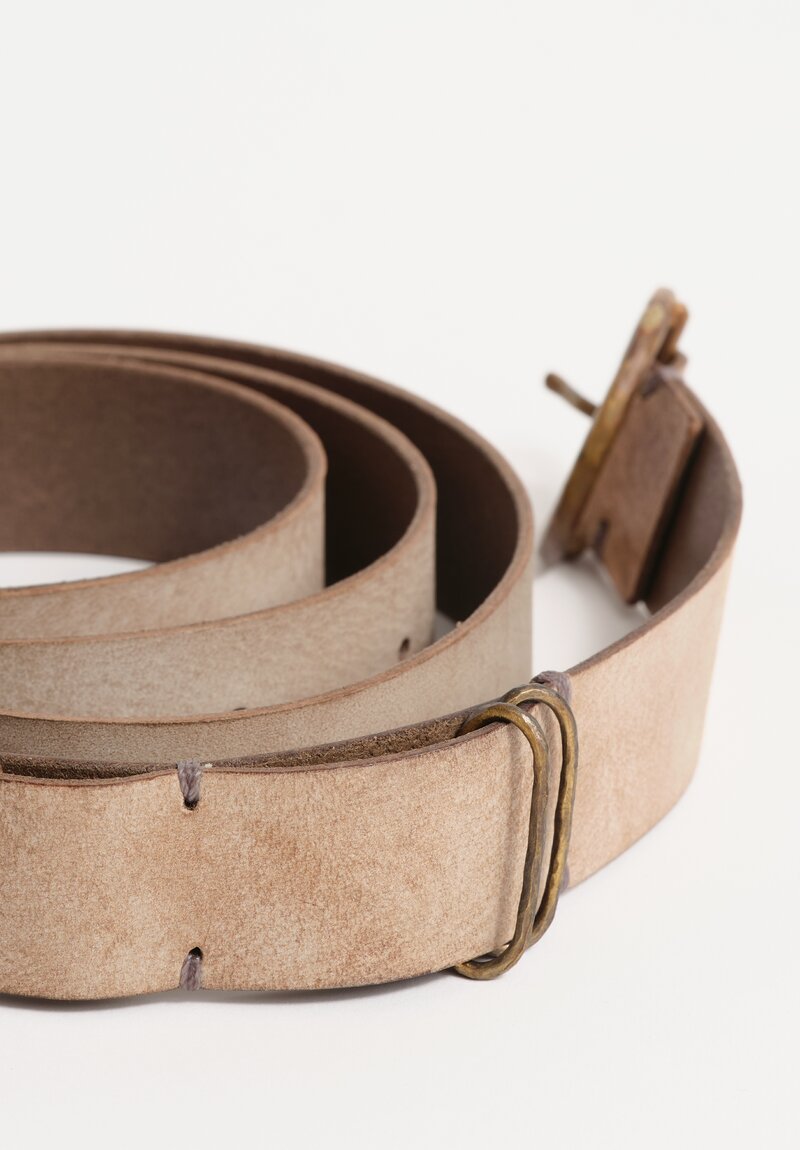 Ziggy Chen Leather Belt with Round Brass Buckle in Natural Desert Taupe