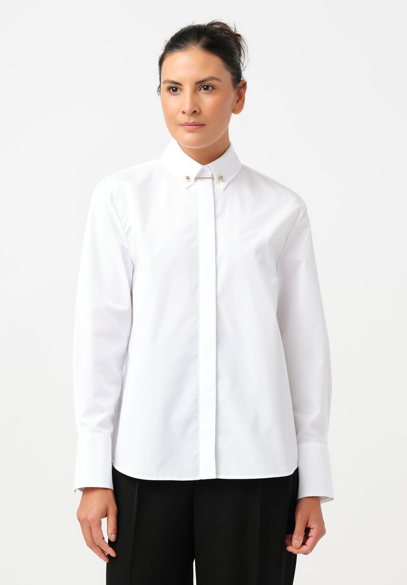 Erdem Cotton Poplin Barbell Pierced Collar Button Down Shirt