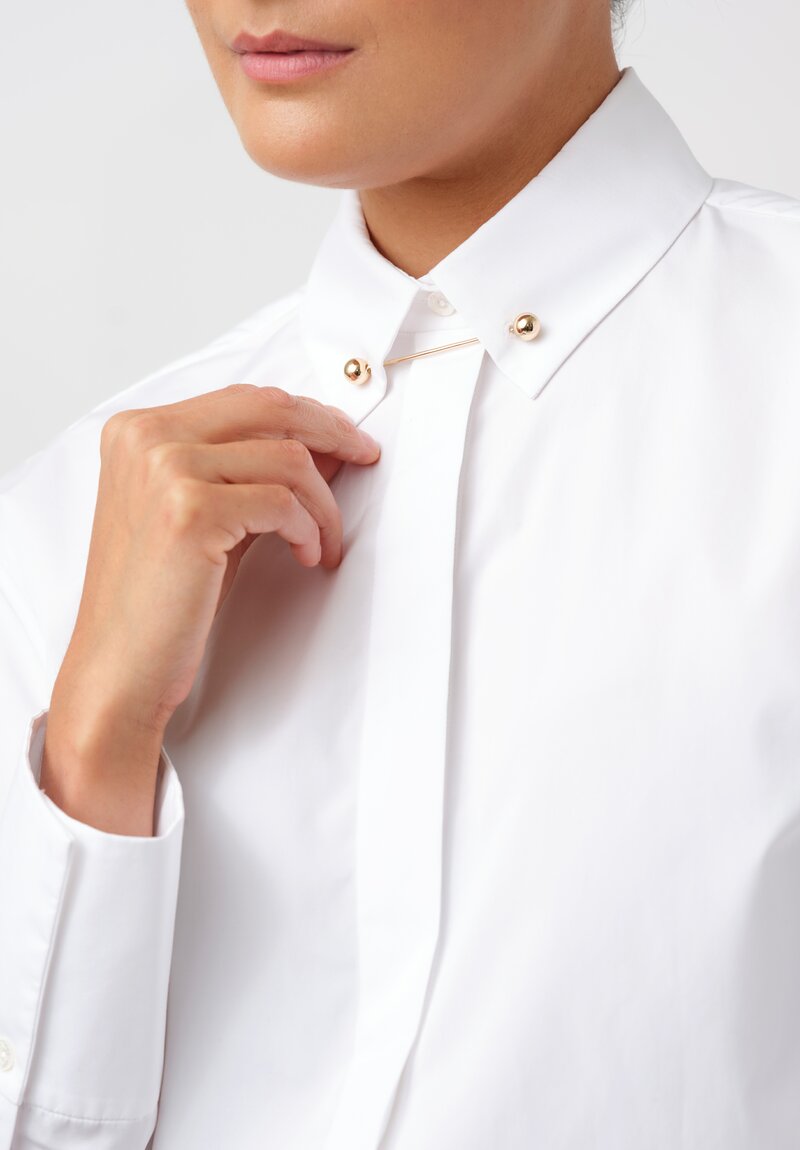 Erdem Cotton Poplin Barbell Pierced Collar Button Down Shirt