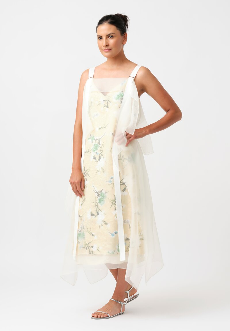 Erdem Satin Twill V-Neck Slip Cocktail Dress with Organza Overlay
