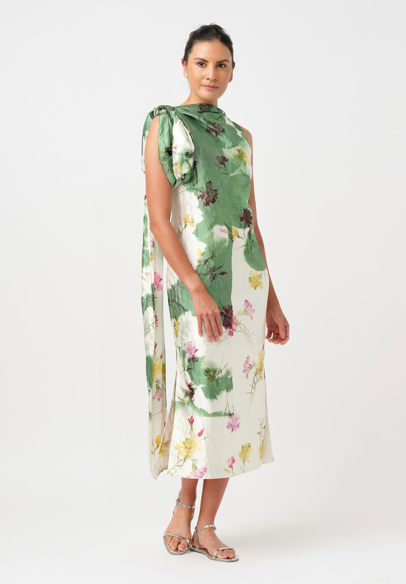 Erdem Textured Satin Floral Cocktail Dress with Bow Shawl