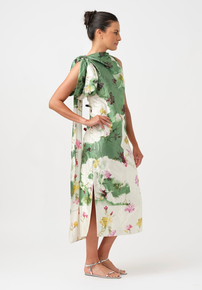 Erdem Textured Satin Floral Cocktail Dress with Bow Shawl