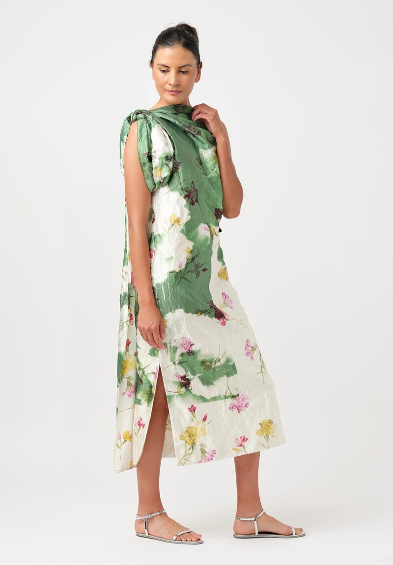 Erdem Textured Satin Floral Cocktail Dress with Bow Shawl
