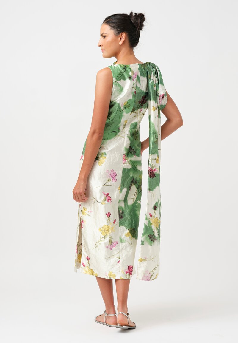 Erdem Textured Satin Floral Cocktail Dress with Bow Shawl