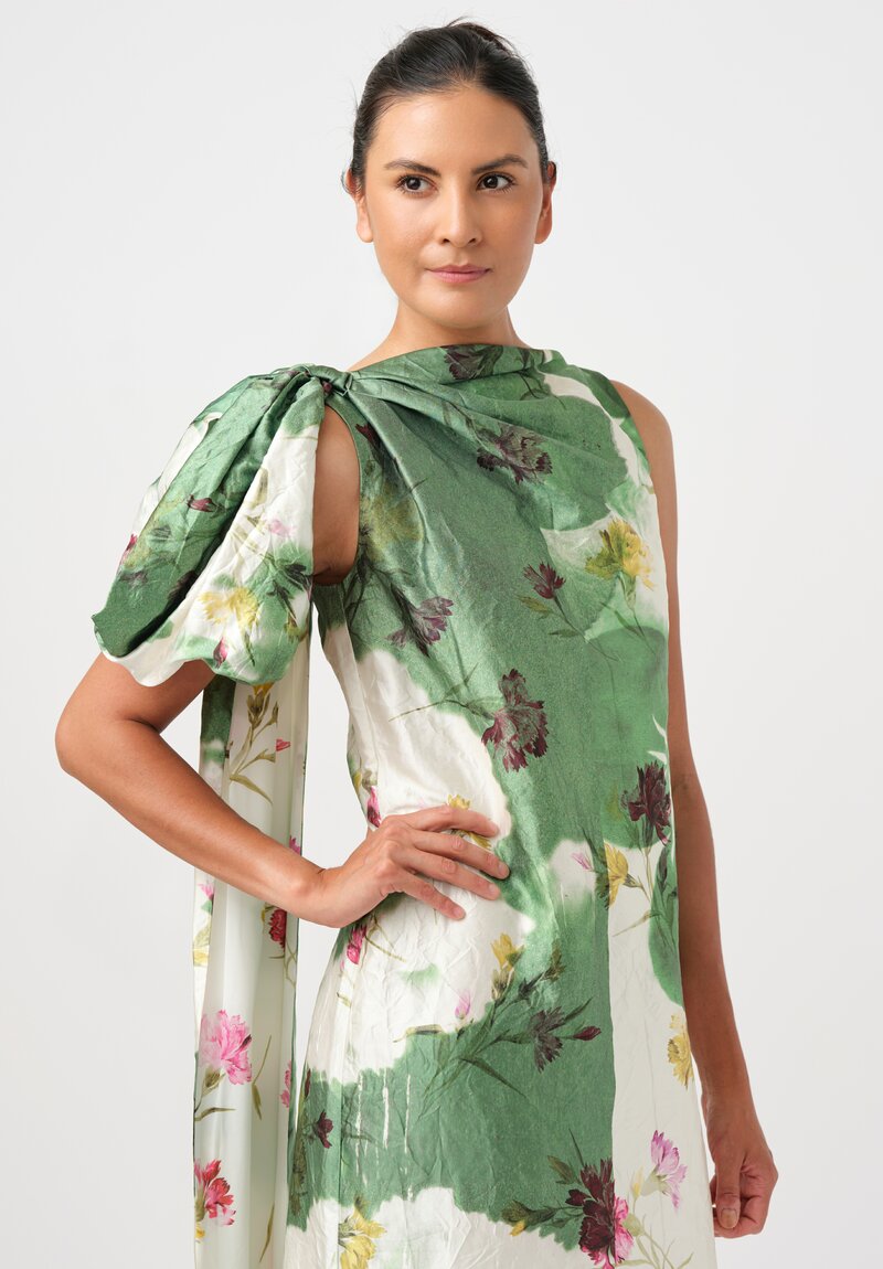 Erdem Textured Satin Floral Cocktail Dress with Bow Shawl