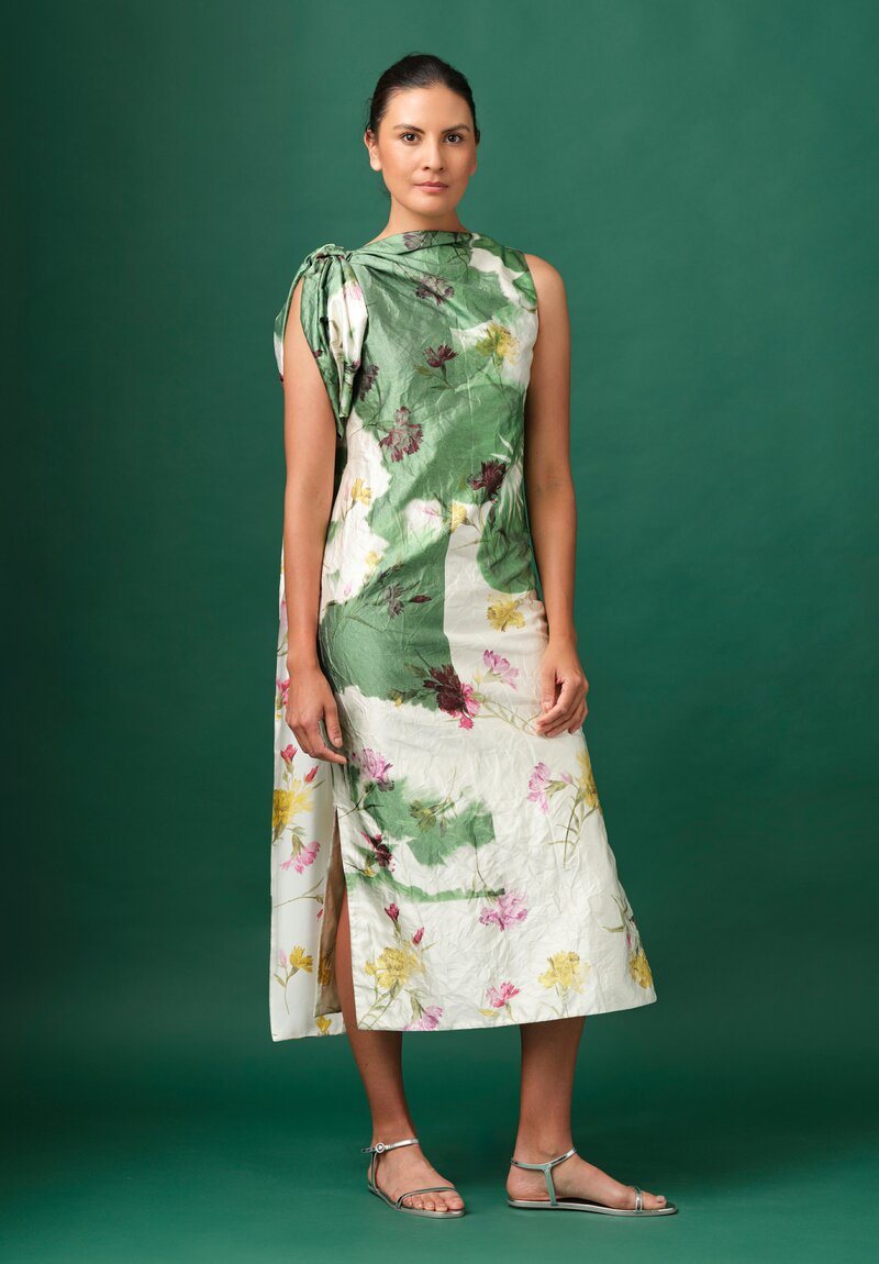 Erdem Textured Satin Floral Cocktail Dress with Bow Shawl