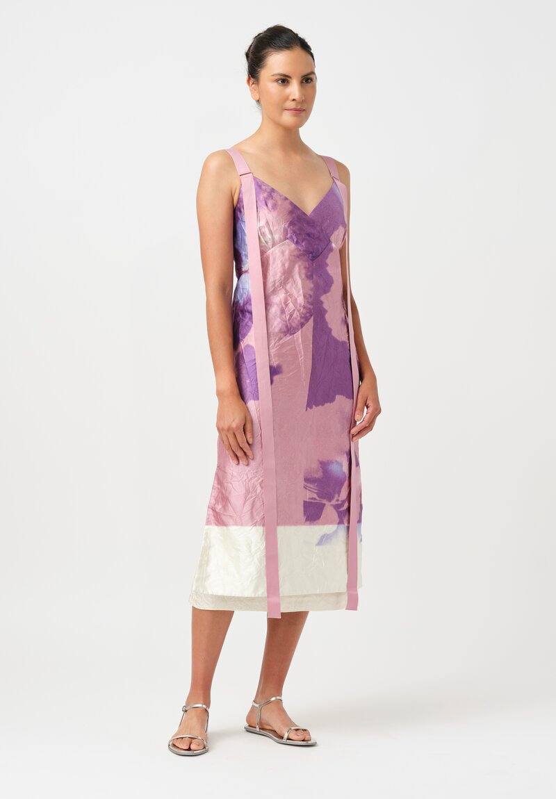 Erdem V-Neck Cocktail Dress in Pink Absrtact Carnation Print