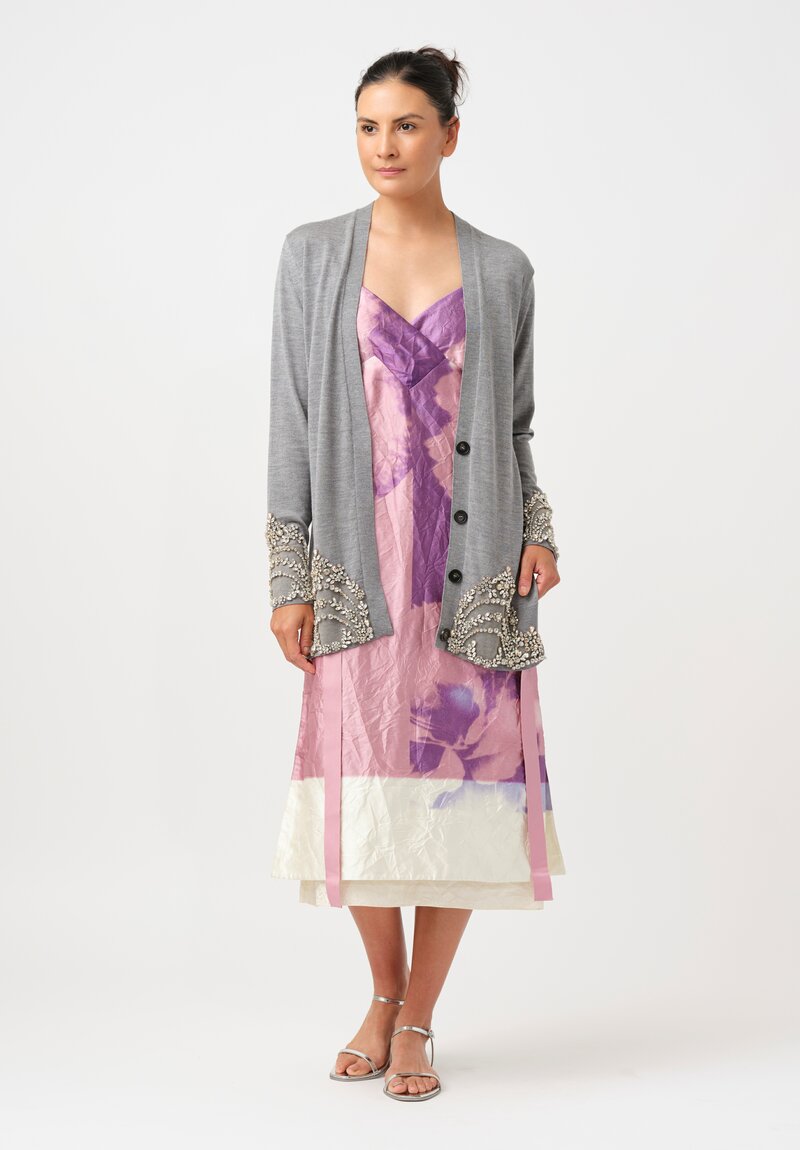 Erdem V-Neck Cocktail Dress in Pink Absrtact Carnation Print