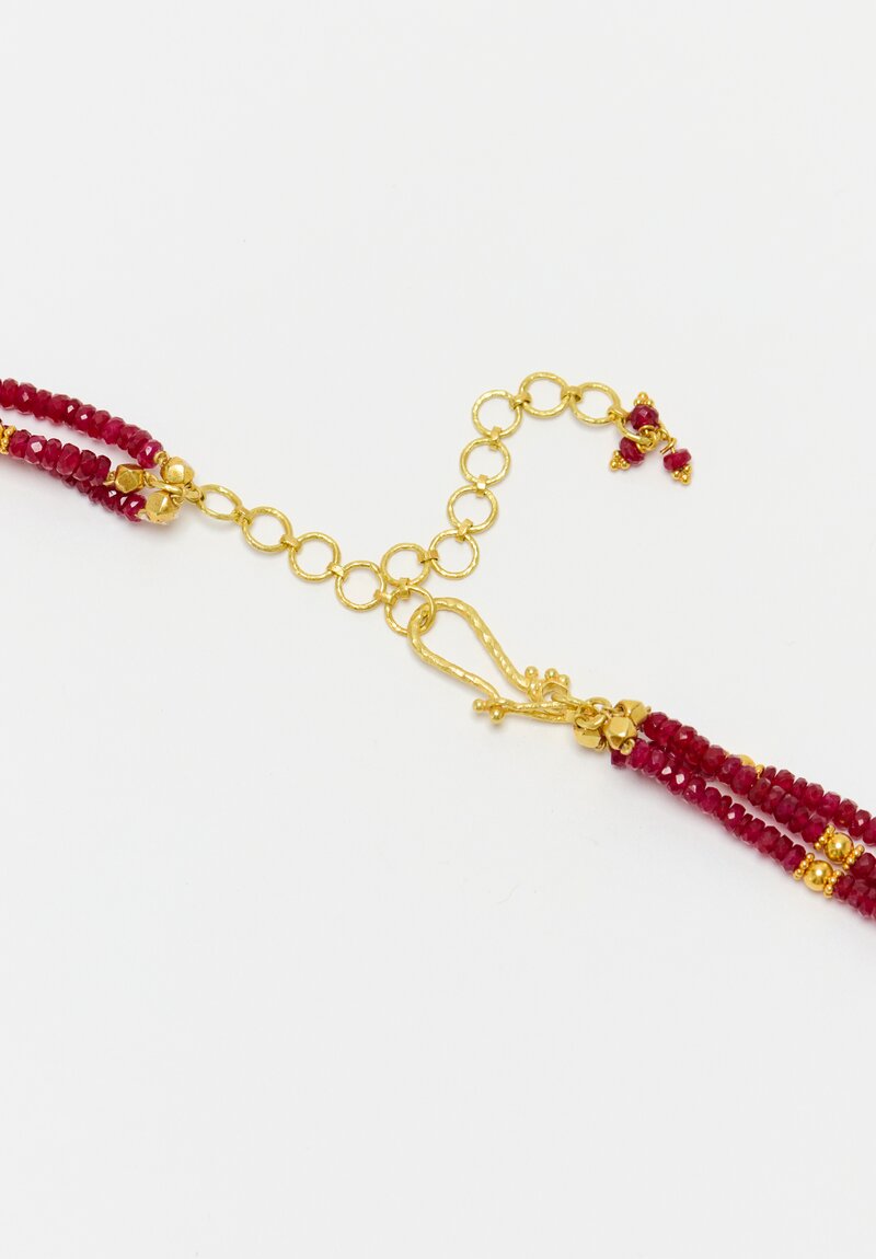 Greig Porter 3-Strand 18K Starburst Faceted Rounds & Ruby Beaded Necklace 21.5"