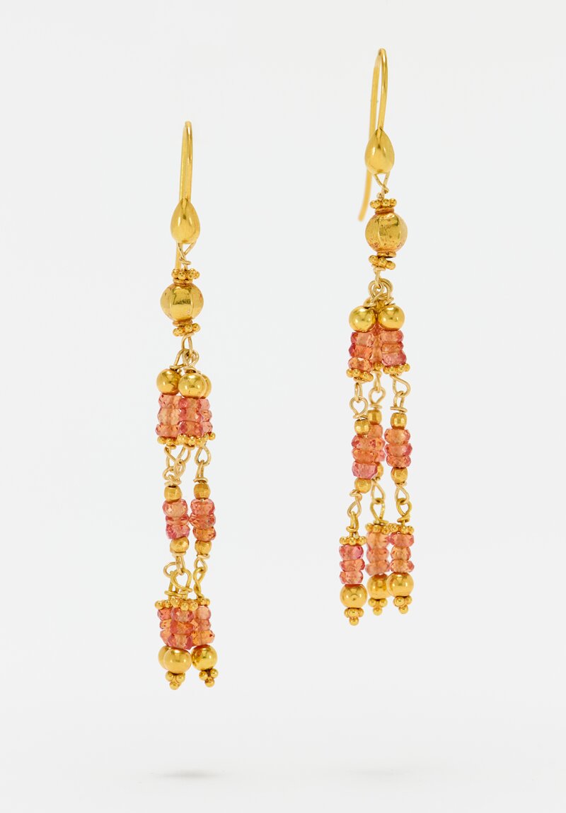 Greig Porter 18K Starburst Rounds & Orange Sapphire Beaded Chandelier Earrings