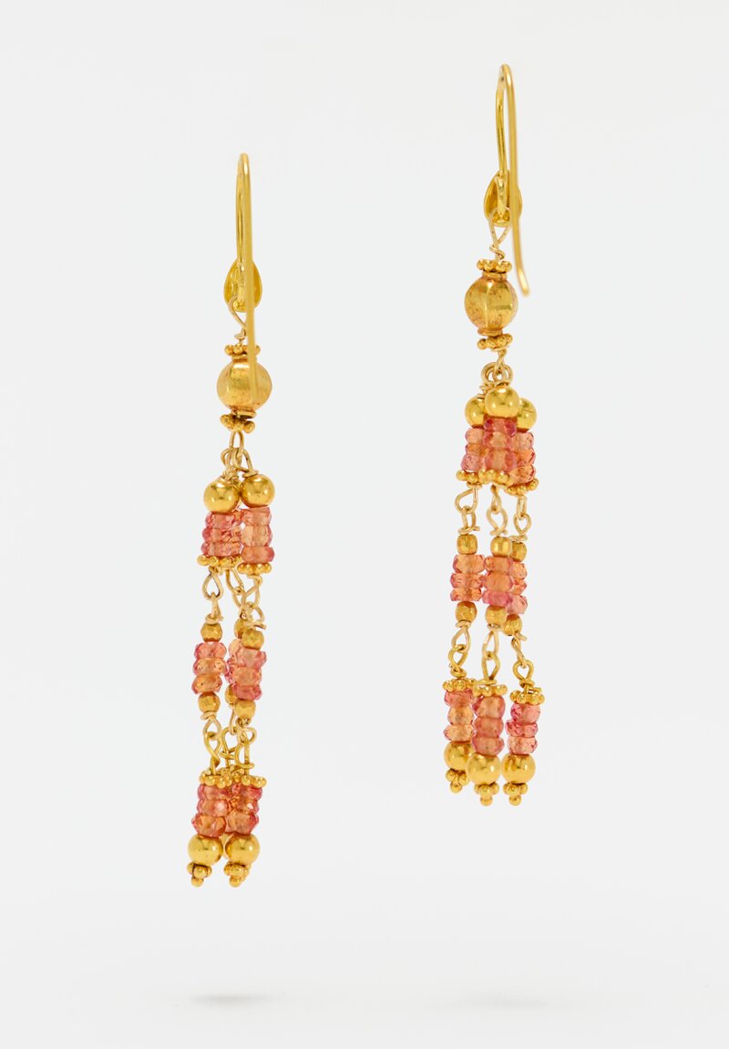 Greig Porter 18K Starburst Rounds & Orange Sapphire Beaded Chandelier Earrings