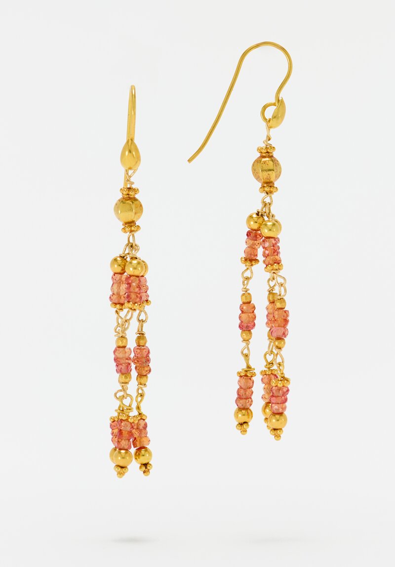 Greig Porter 18K Starburst Rounds & Orange Sapphire Beaded Chandelier Earrings