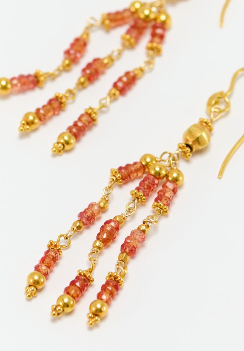Greig Porter 18K Starburst Rounds & Orange Sapphire Beaded Chandelier Earrings