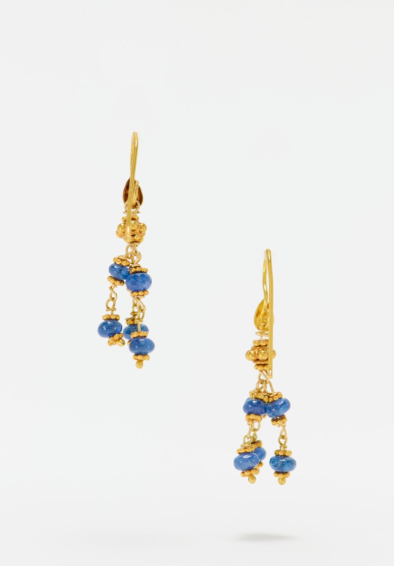 Greig Porter 18K Starburst & Polished Sapphire Short Beaded Chandelier Earrings 1.5"