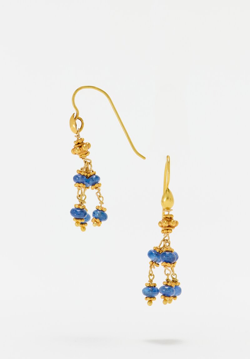Greig Porter 18K Starburst & Polished Sapphire Short Beaded Chandelier Earrings 1.5"