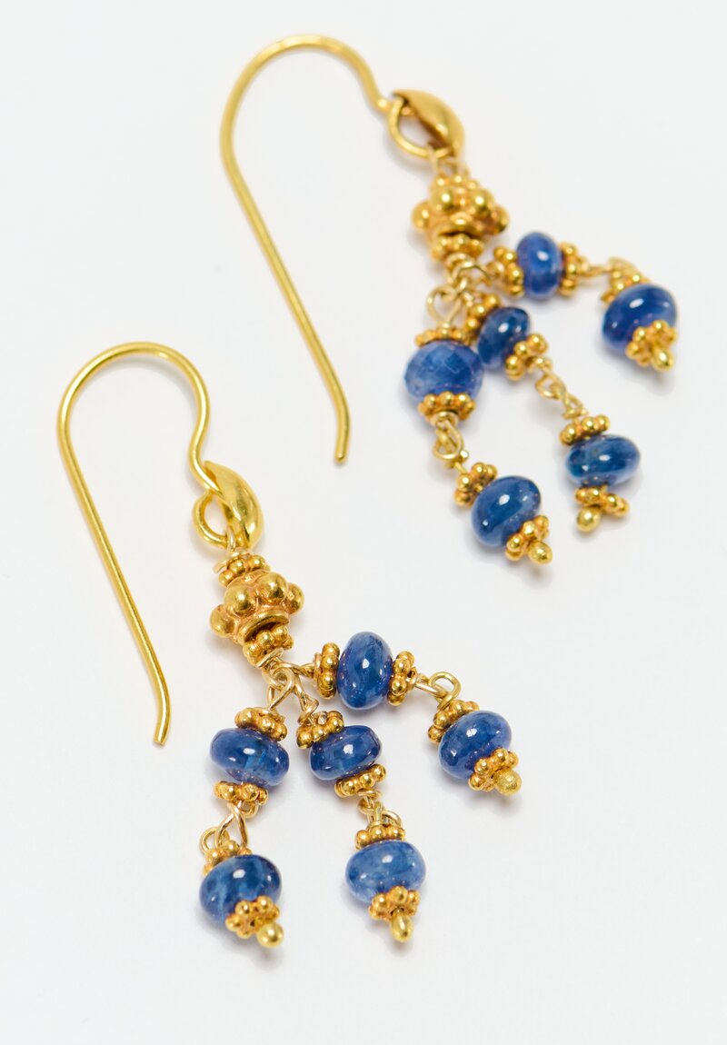 Greig Porter 18K Starburst & Polished Sapphire Short Beaded Chandelier Earrings 1.5"