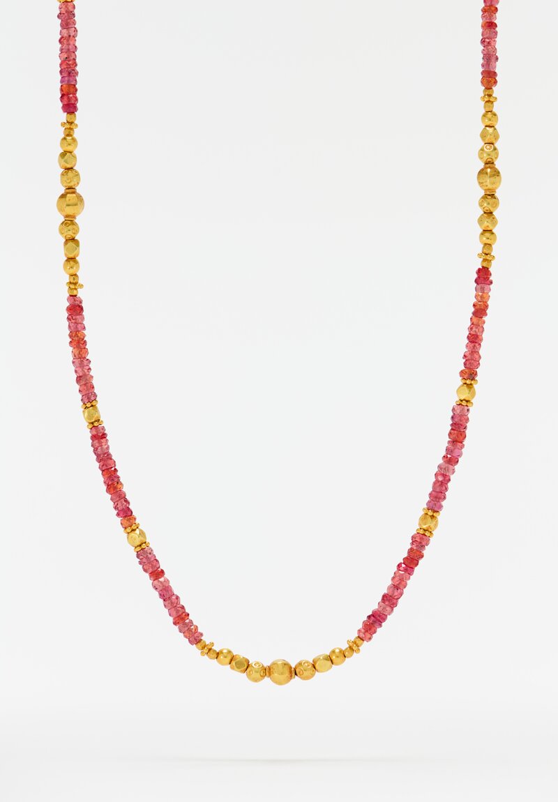 Greig Porter 18K Starburst Graduated Faceted Rounds & Raspberry Sapphire Beaded Necklace 19"