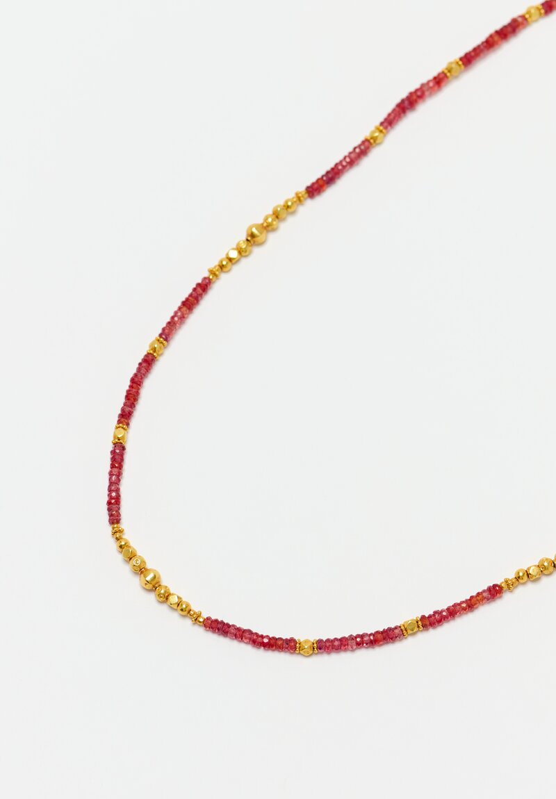 Greig Porter 18K Starburst Graduated Faceted Rounds & Raspberry Sapphire Beaded Necklace 19"
