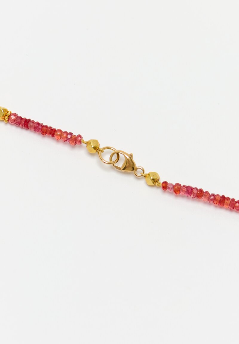 Greig Porter 18K Starburst Graduated Faceted Rounds & Raspberry Sapphire Beaded Necklace 19"