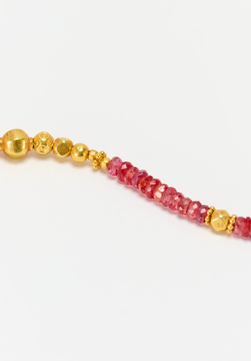 Greig Porter 18K Starburst Graduated Faceted Rounds & Raspberry Sapphire Beaded Necklace 19"