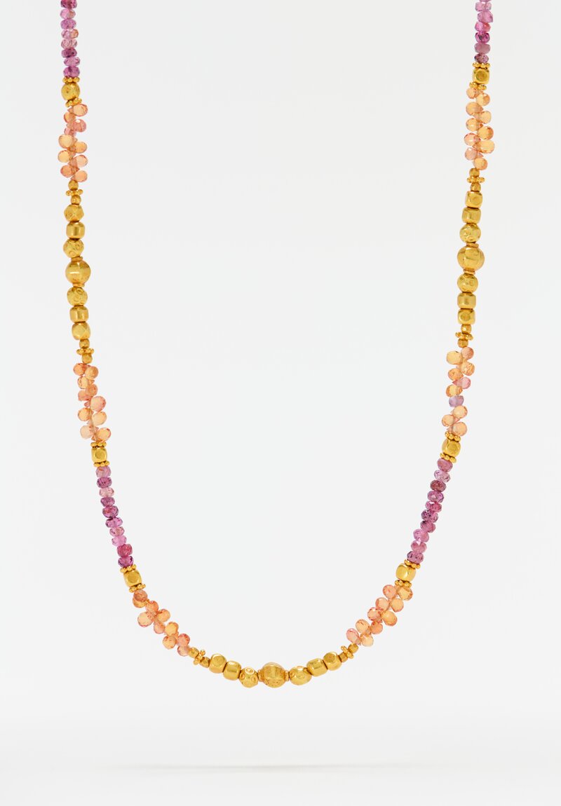 Greig Porter 18K Starburst Graduated Faceted Rounds, Purple & Orange Sapphire Beaded Necklace 19.75