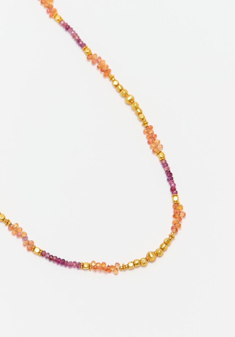 Greig Porter 18K Starburst Graduated Faceted Rounds, Purple & Orange Sapphire Beaded Necklace 19.75
