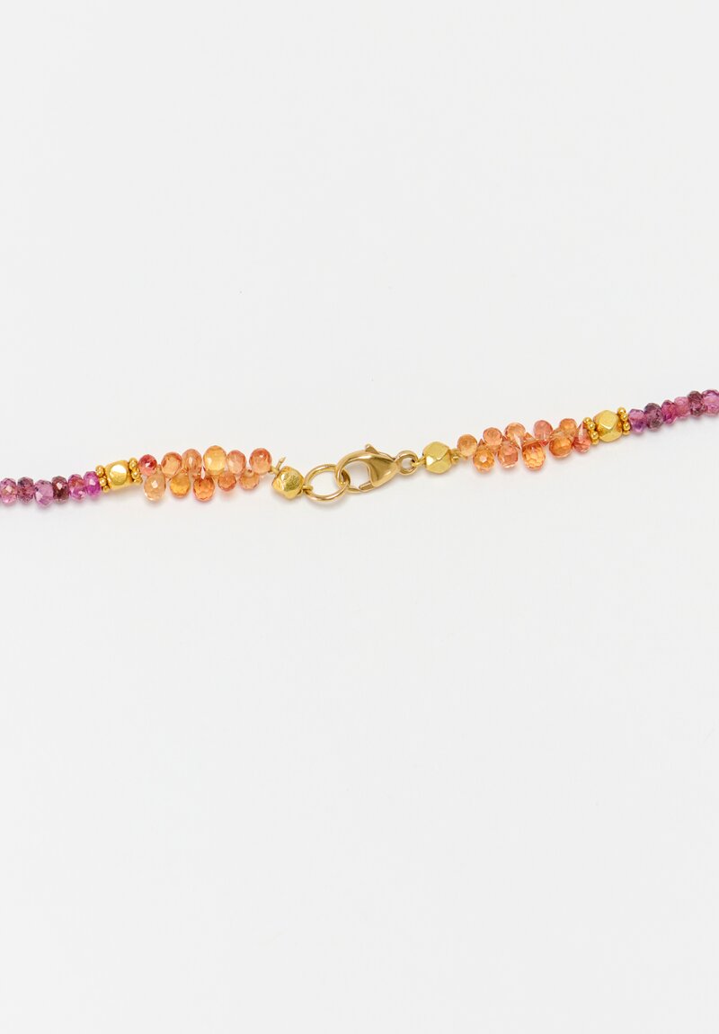 Greig Porter 18K Starburst Graduated Faceted Rounds, Purple & Orange Sapphire Beaded Necklace 19.75