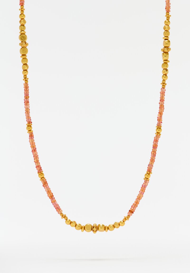 Greig Porter 18K Starburst Graduated Faceted Rounds & Orange Sapphire Beaded Necklace 18"
