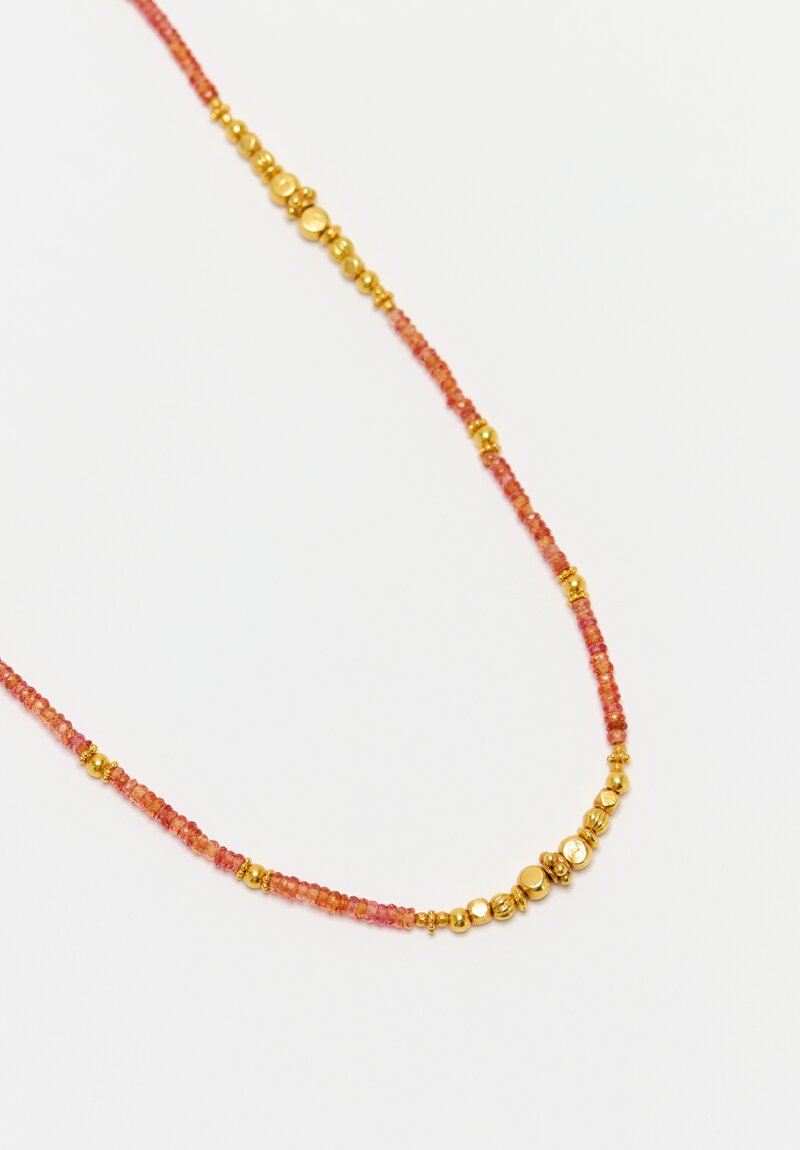 Greig Porter 18K Starburst Graduated Faceted Rounds & Orange Sapphire Beaded Necklace 18"