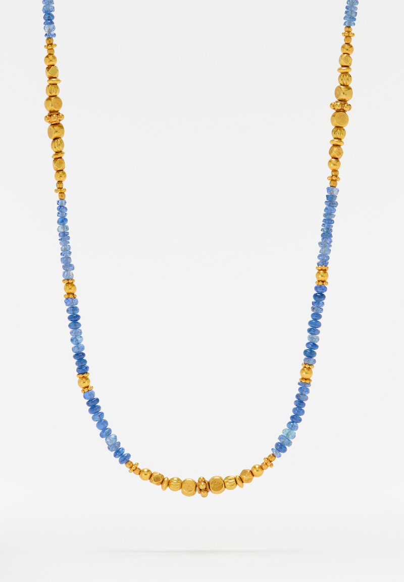 Greig Porter 18K Starburst Graduated Faceted Rounds & Polished Sapphire Beaded Necklace 20